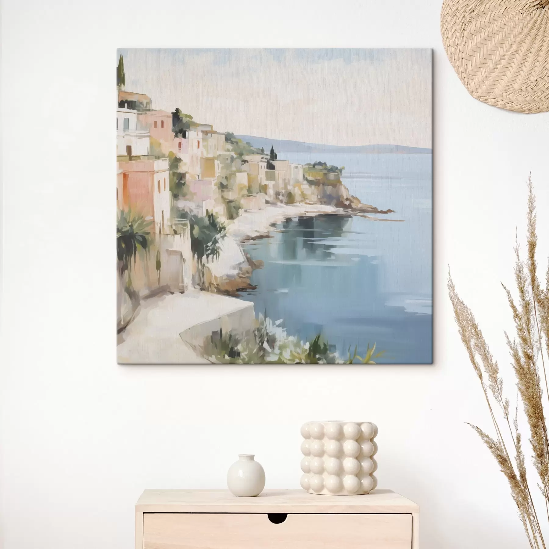 Wandbilder Landschaft einer Küstenstadt – Nachahmung eines Gemäldes s48675