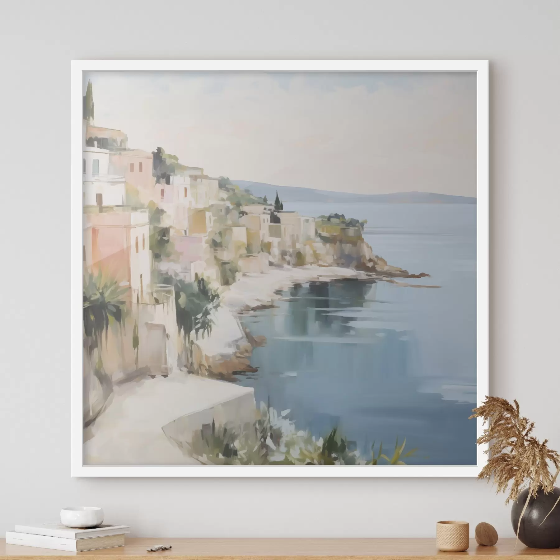 Fototapete Landschaft einer Küstenstadt – Nachahmung eines Gemäldes f48675