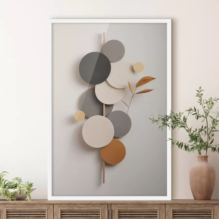 Fototapete Abstrakte Kreise mit Blättern in neutralen Farbtönen f48602