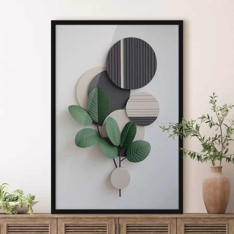 Fototapete Grüne Blätter mit runden, strukturierten Elementen f48603