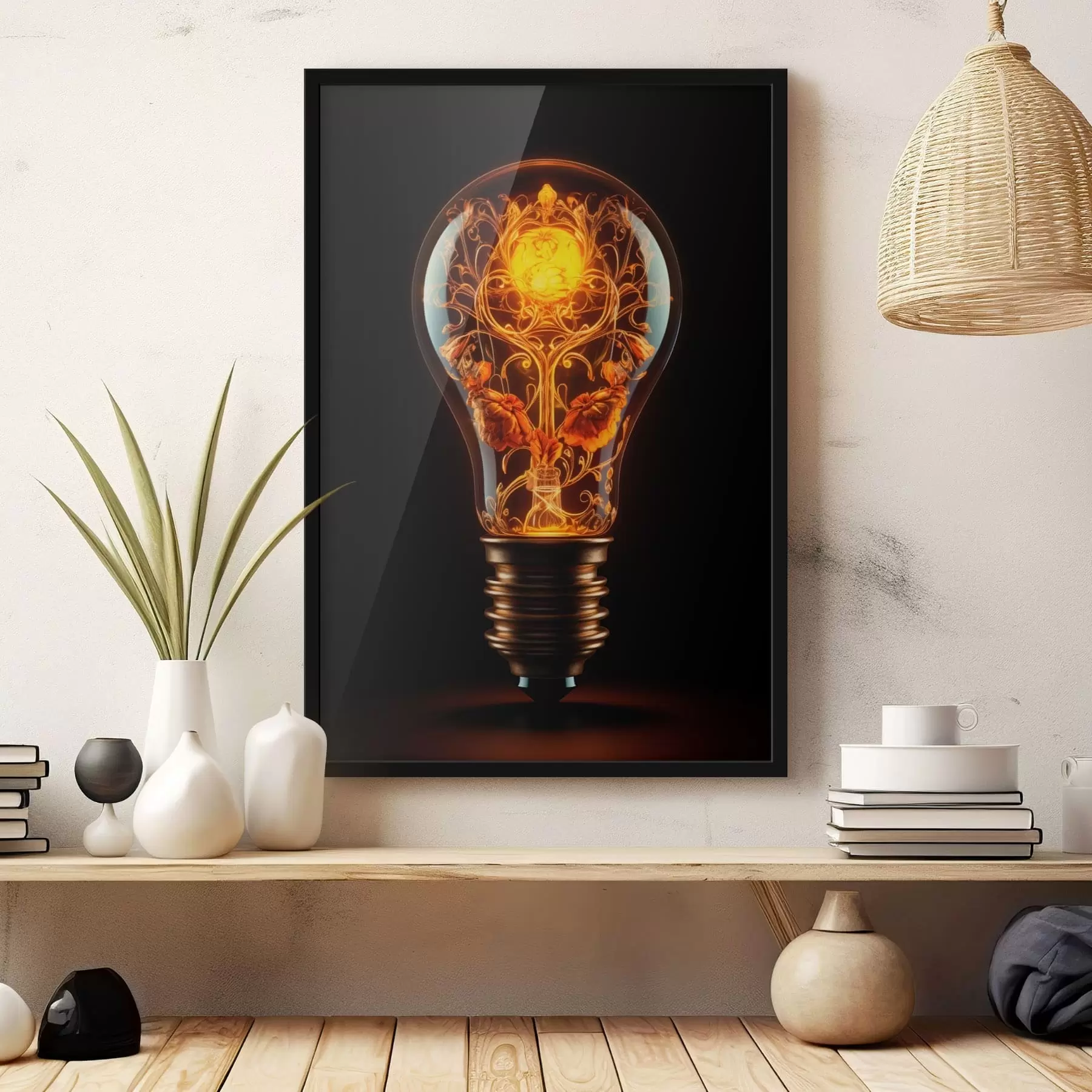 Fototapete Leuchtende Glühbirne mit dekorativen Mustern im Inneren f48620