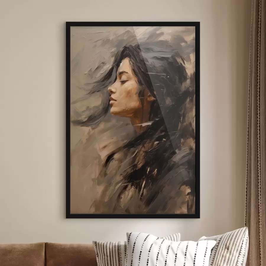 Fototapete Frauenprofil in malerischen Pinselstrichen, warme Farbtöne f48621