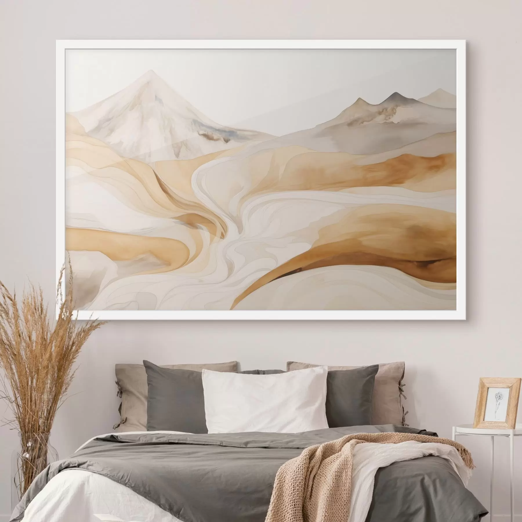 Fototapete Stilisierte Landschaft mit Bergen und fließenden Linien f48626