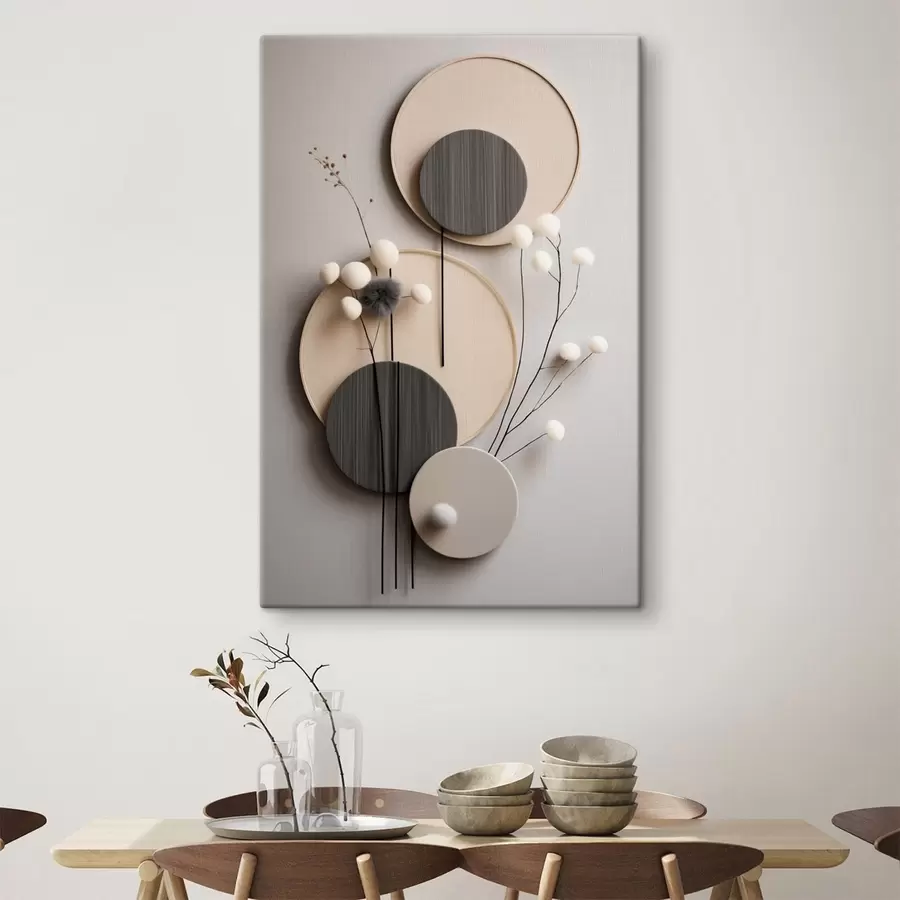 Wandbilder Runde Paneele mit trockenen Zweigen und weichen Kugeln s48601