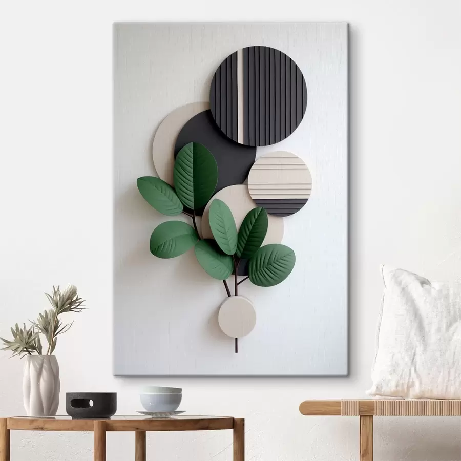 Wandbilder Grüne Blätter mit runden, strukturierten Elementen s48603