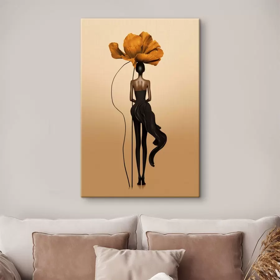 Wandbilder Stilisierte Figur mit einer großen Blume als Kopf s48618