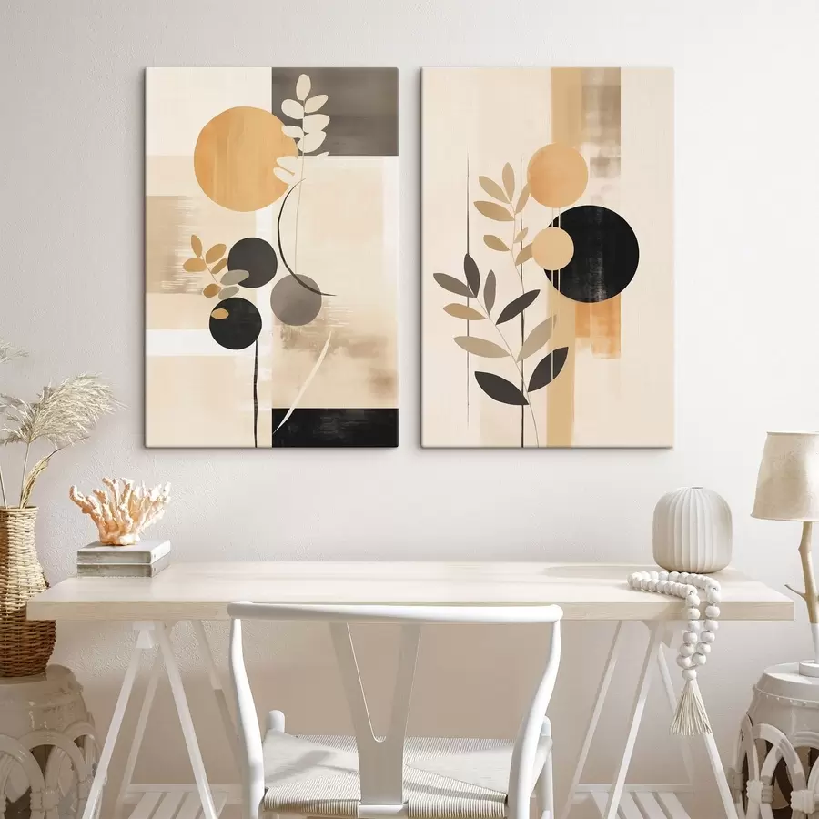 Wandbilder Abstraktionen mit Blättern und Kreisen m30133