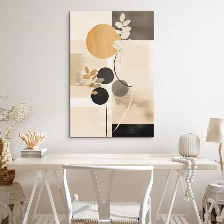 Wandbilder Eine Abstraktion mit Blättern und Kreisen s48612