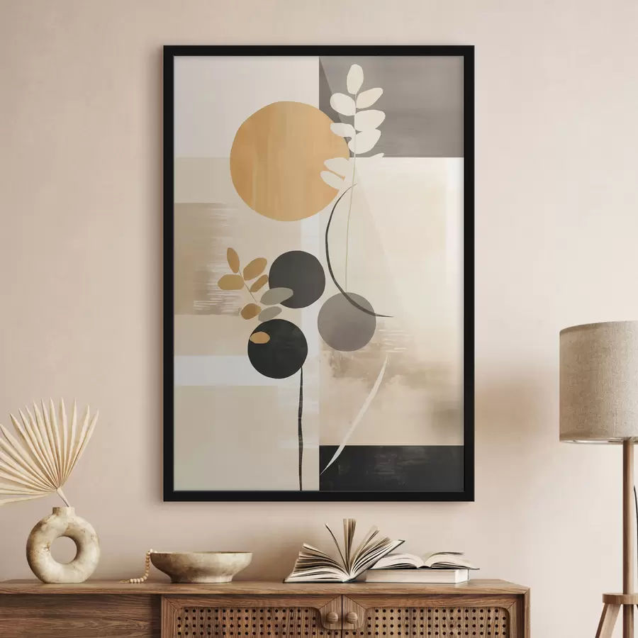 Fototapete Eine Abstraktion mit Blättern und Kreisen f48612