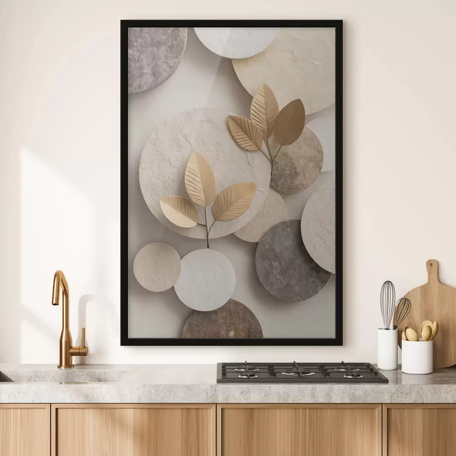 Fototapete Eine Komposition aus Blättern und Kreisen f48692