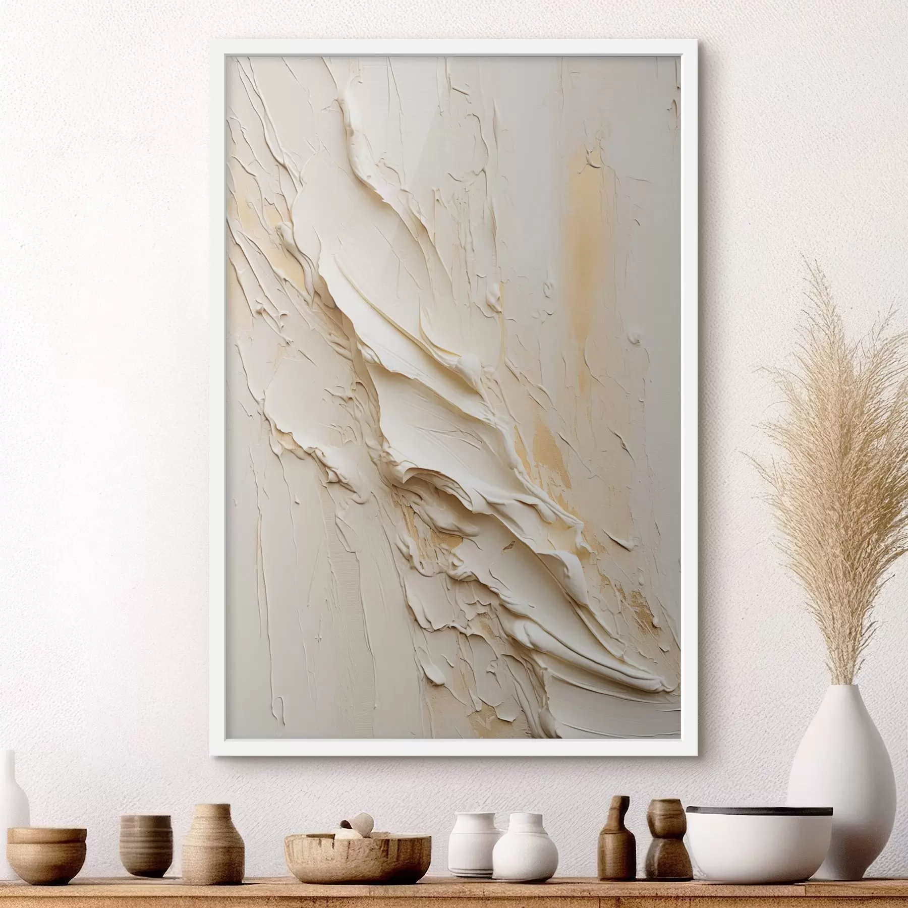 Fototapete Strukturierte Malerei in Creme- und Beigetönen im abstrakten Stil, minimalistische Kunst f48737