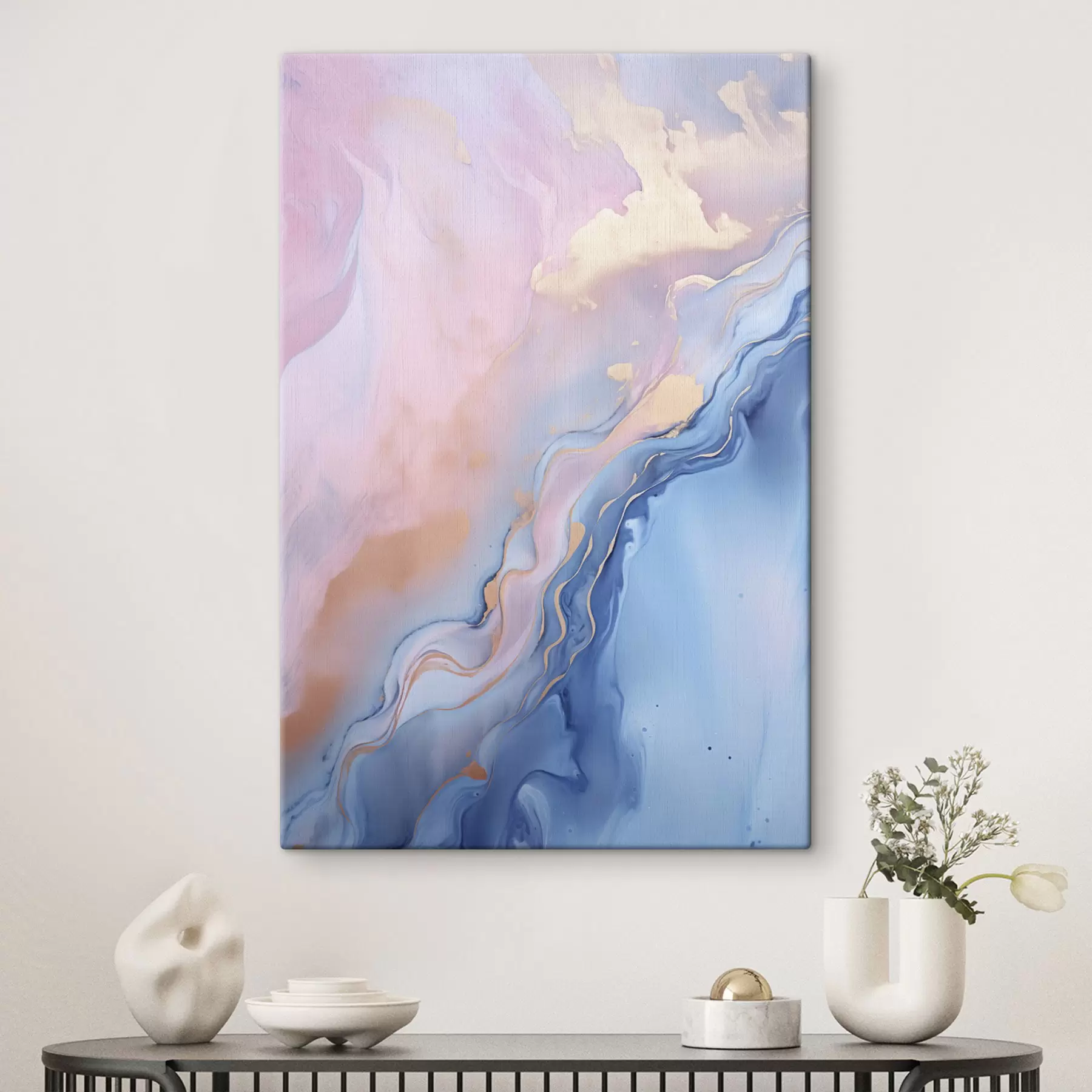 Wandbilder Abstrakte, strukturierte Fluid-Art mit wirbelnden Mustern in Rosa- und Blautönen s48729