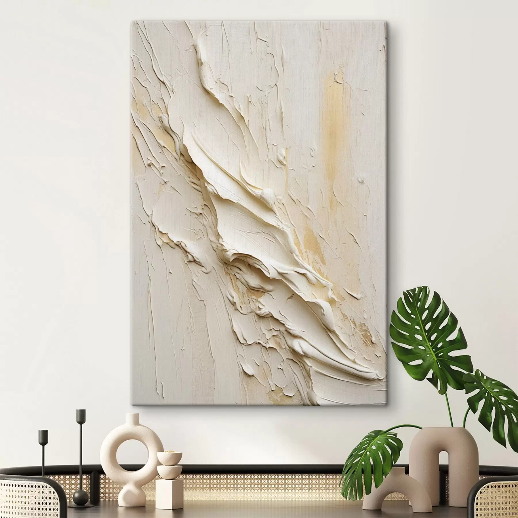 Wandbilder Strukturierte Malerei in Creme- und Beigetönen im abstrakten Stil, minimalistische Kunst s48737