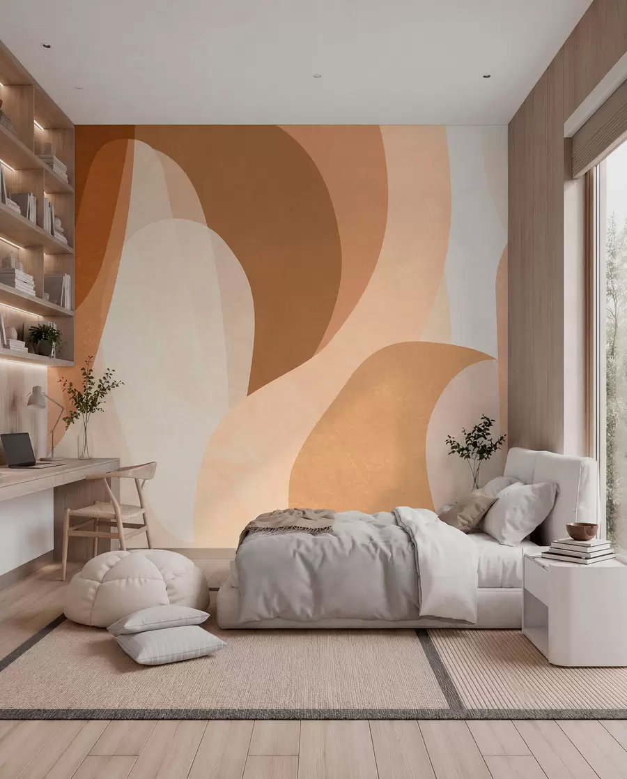 Fototapete abstrakte Kurven in Braun-, Beige- und Rotbrauntönen w05387