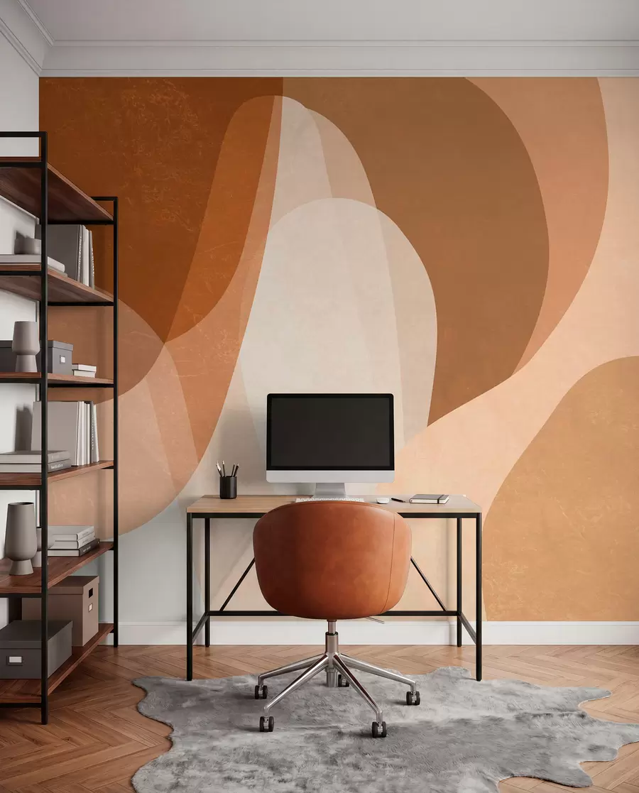 Fototapete abstrakte Kurven in Braun-, Beige- und Rotbrauntönen w05387