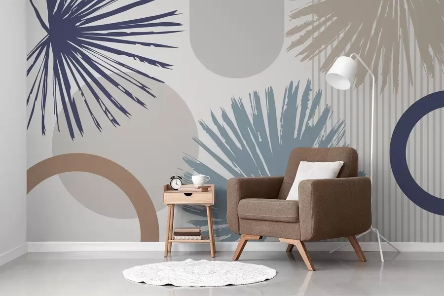 Fototapete Abstraktion mit pflanzlichen und geometrischen Silhouetten w05505v1