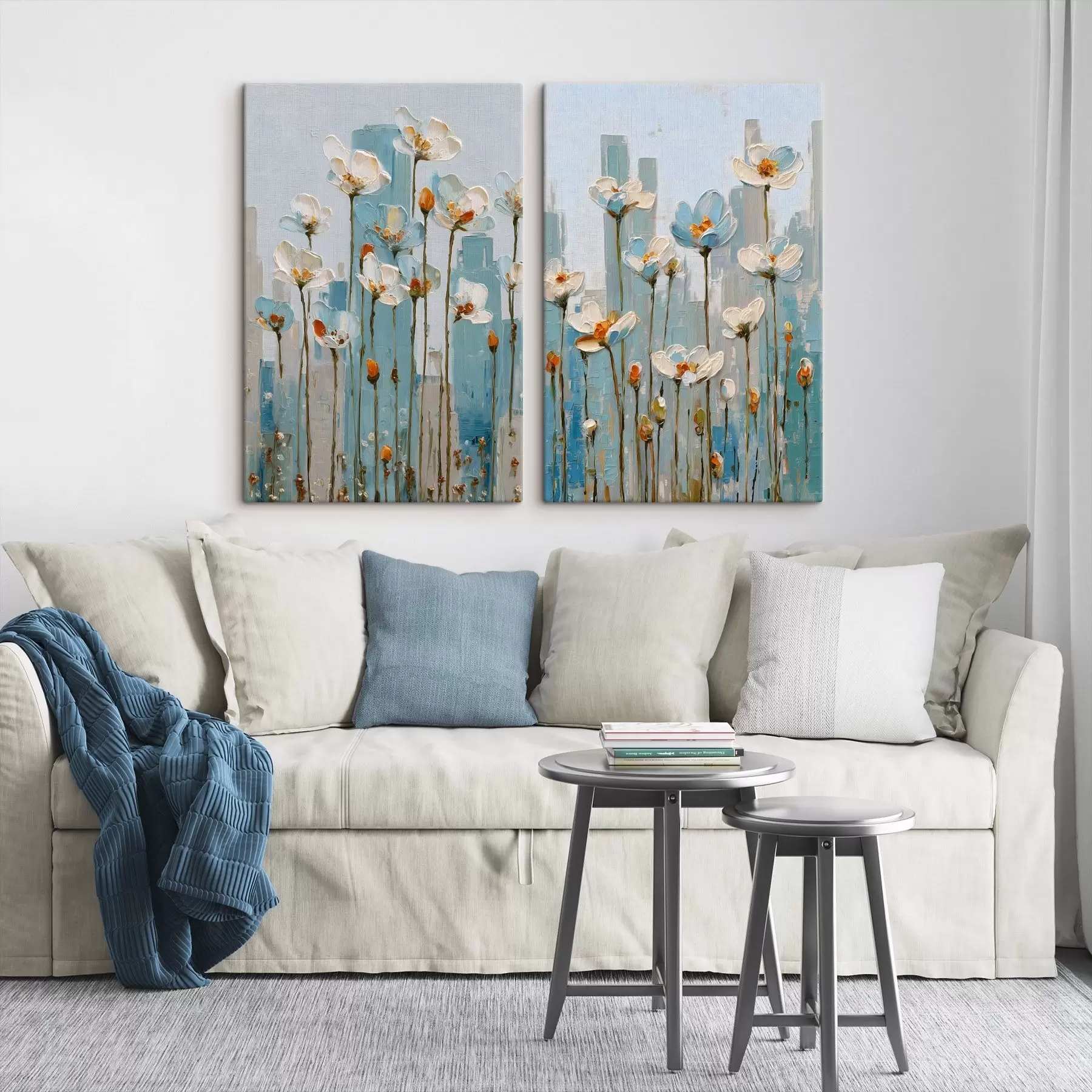 Wandbilder Blumen vor einer städtischen Kulisse, im Stil eines Ölgemäldes m30333