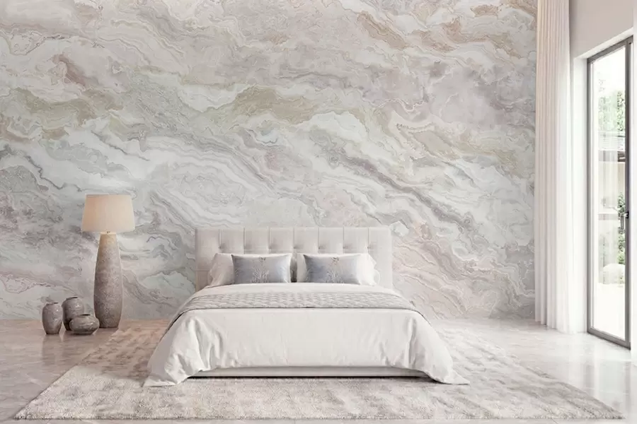Fototapete Heller Onyx mit fließenden Schichten in Beige und Grau w05430