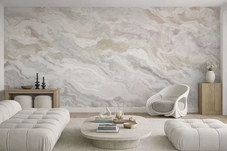 Fototapete Heller Onyx mit fließenden Schichten in Beige und Grau w05430