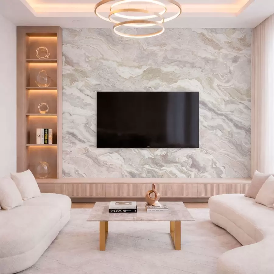 Fototapete Heller Onyx mit fließenden Schichten in Beige und Grau w05430