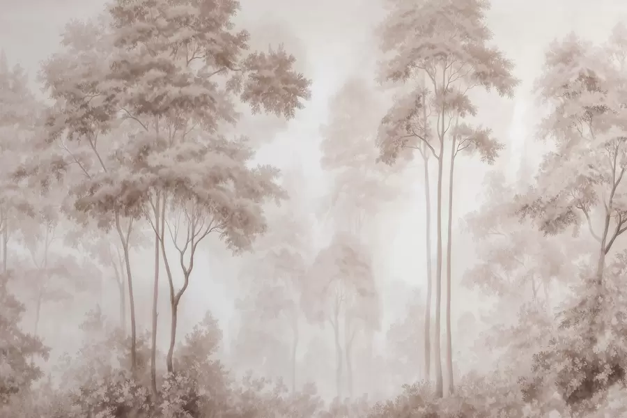 Fototapete Abstrakte Waldlandschaft in rauchigen Beigetönen mit einer gewissen Tiefenwirkung w09657