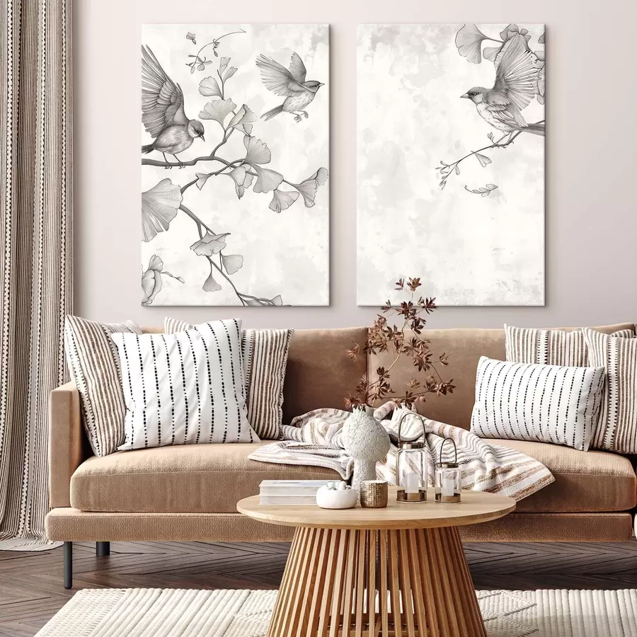 Wandbilder Vögel auf Ginkgozweigen m30380
