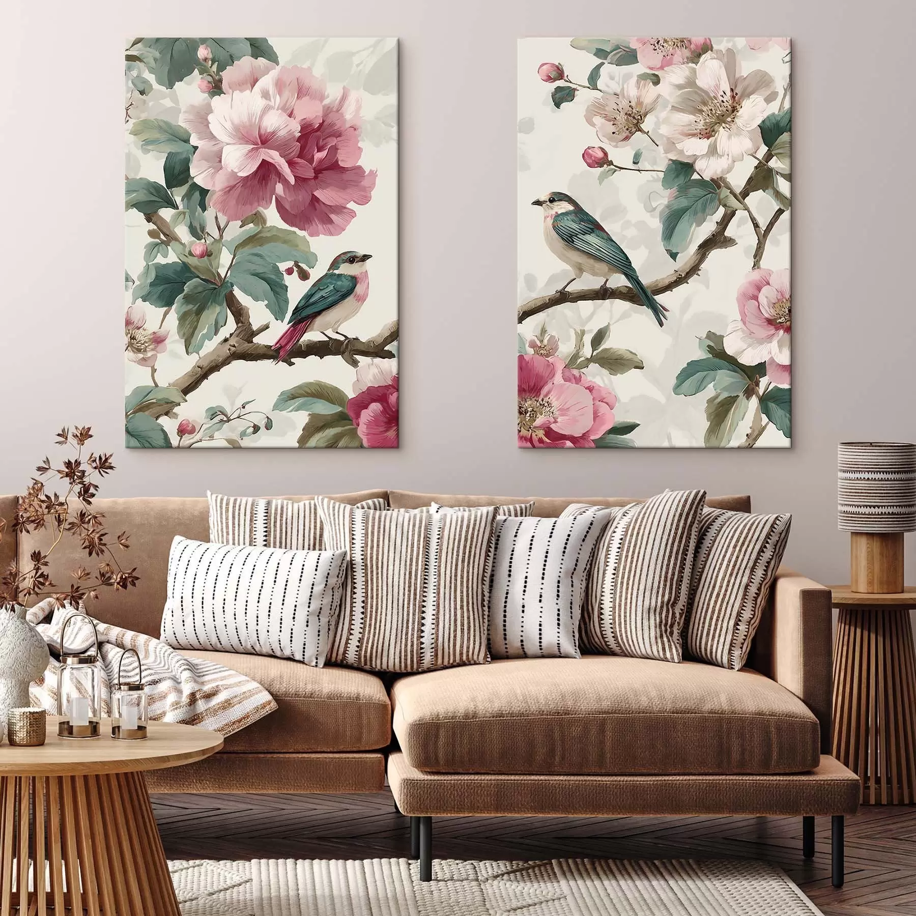 Wandbilder Vögel und zarte Blumen m30384