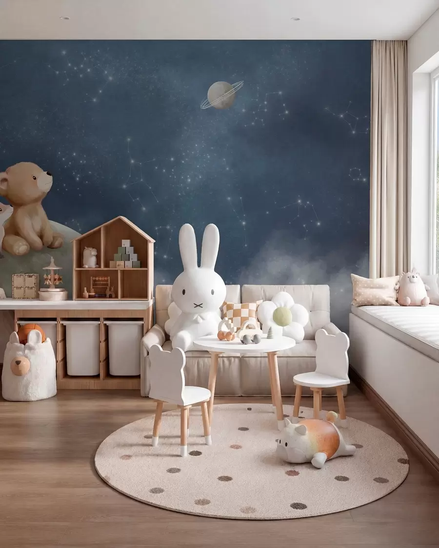 Fototapete Bär und Fuchs auf dem Mond w05431