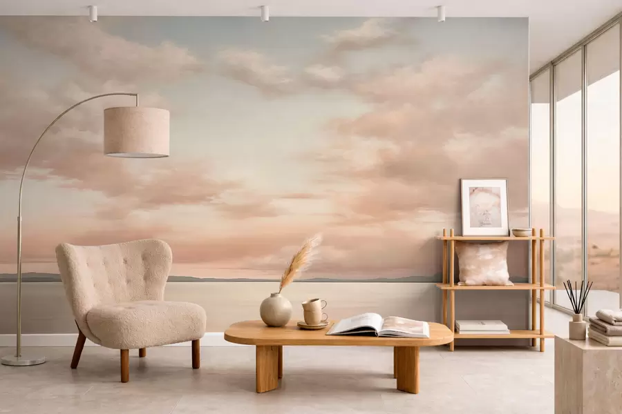 Fototapete Minimalistischer Meereshorizont mit pastellfarbenen Wolken w05516