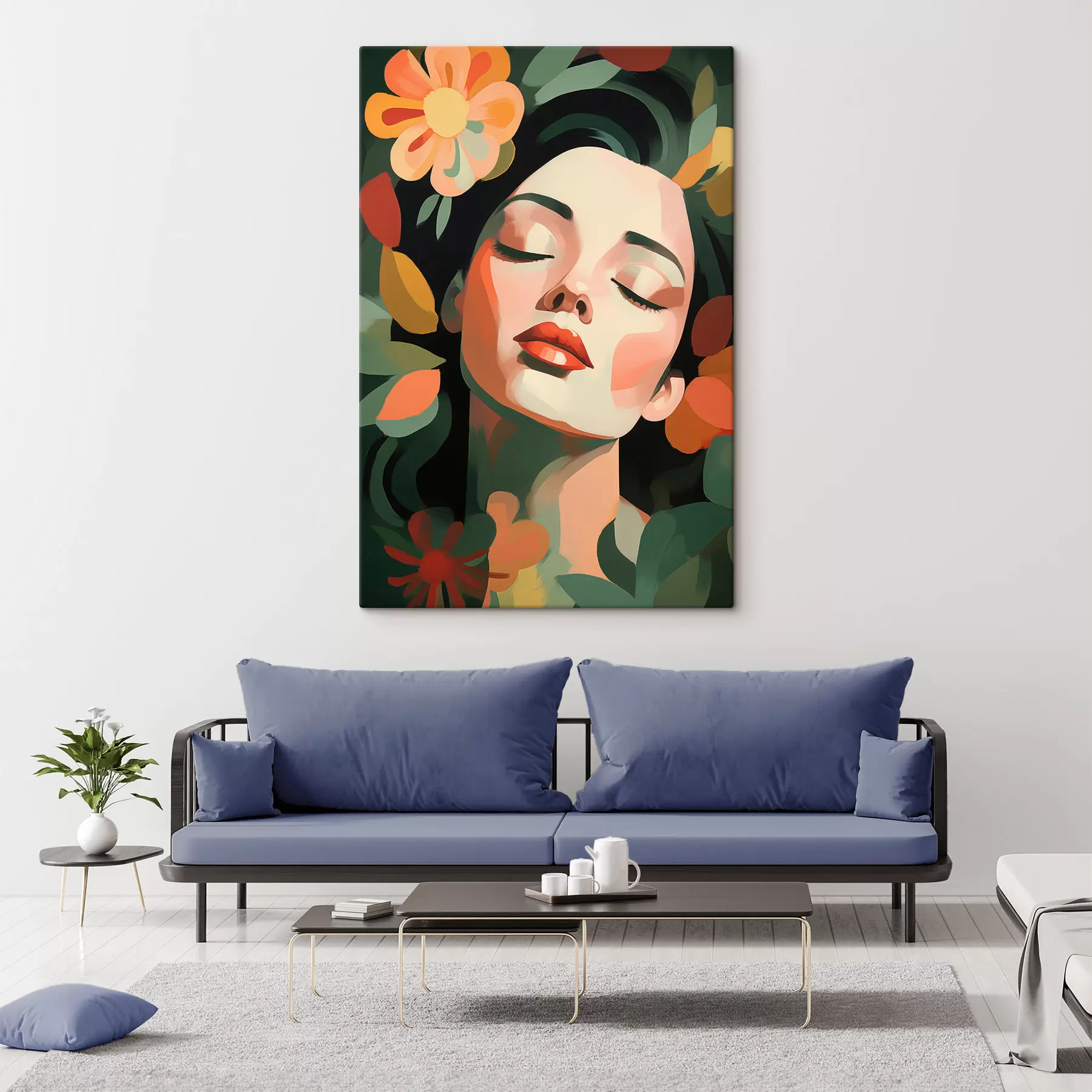 Wandbilder Frauenporträt mit Blumen s48959