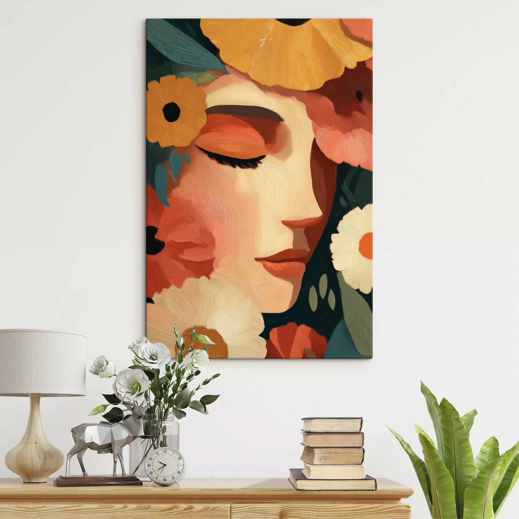 Wandbilder Frauenporträt mit Blumen s48960