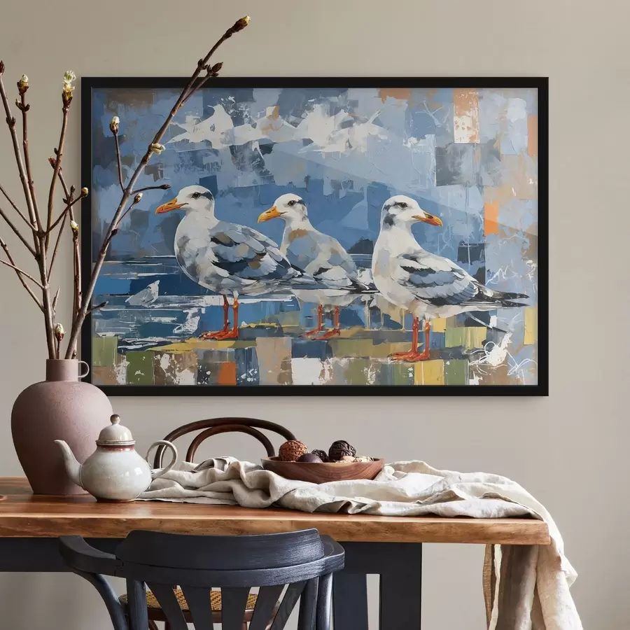 Fototapete Modernistische Möwen vor abstraktem Hintergrund f48822