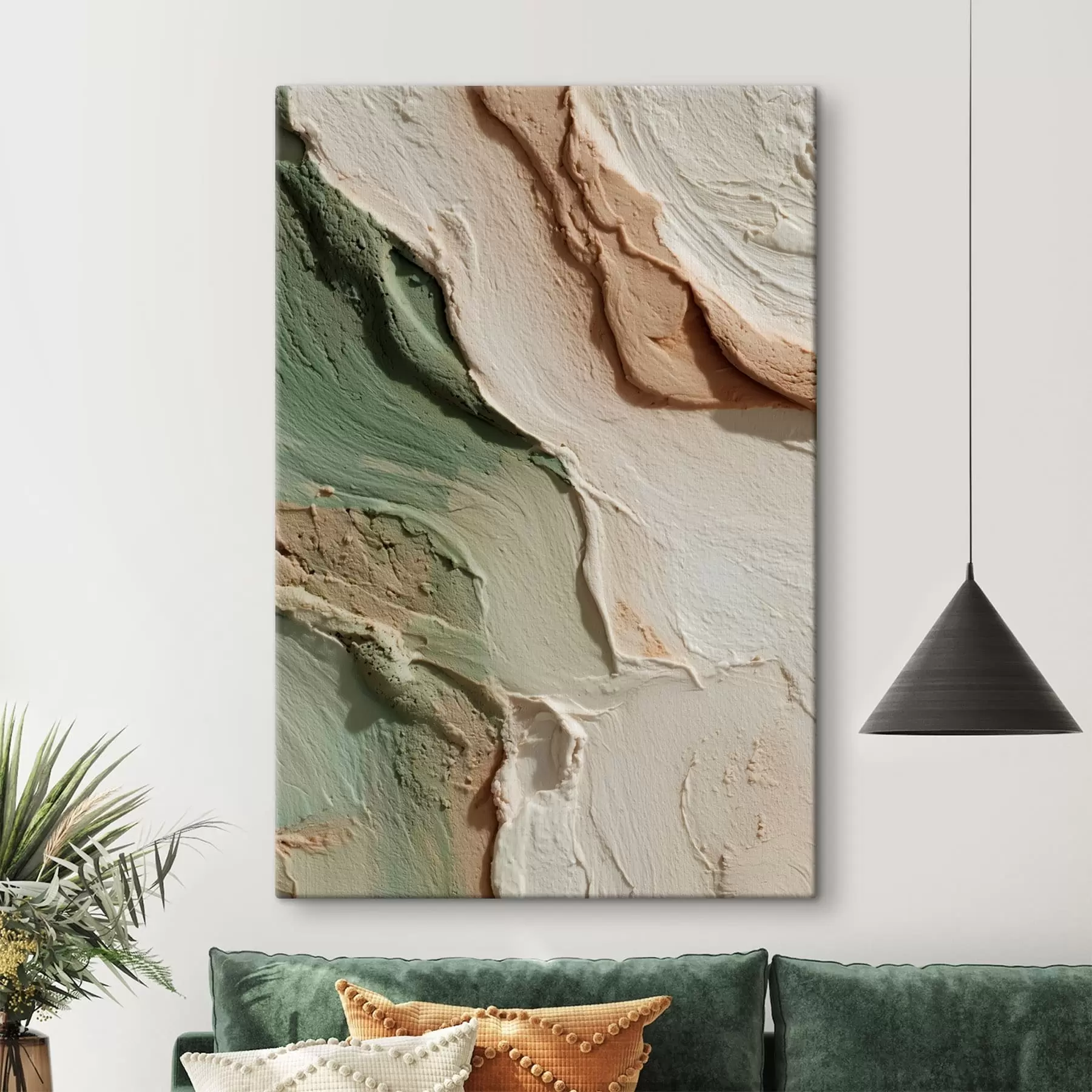 Wandbilder Abstrakte Textur im Impasto-Stil in Beige- und Grüntönen s48799