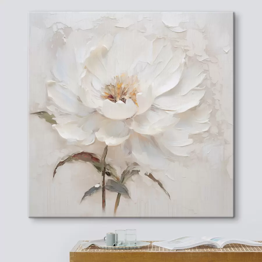 Wandbilder Weiße Blume im Impasto-Stil mit sanften Pinselstrichen s48801