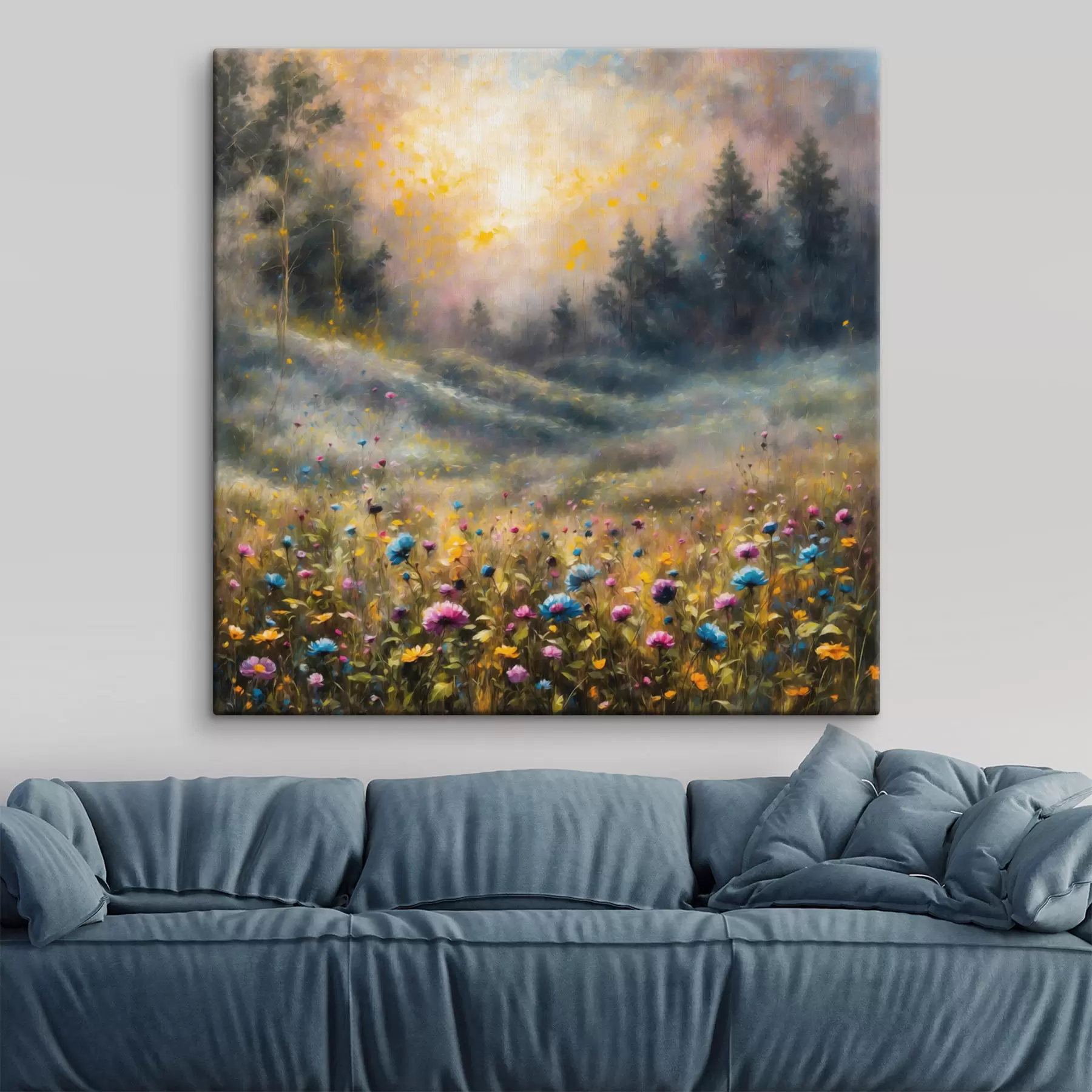 Wandbilder Blumenfeld im Stil des Impressionismus in warmem Licht s48802