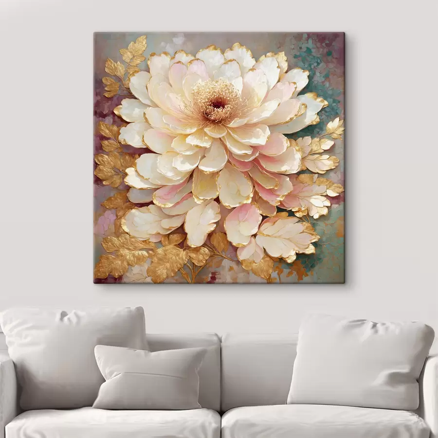 Wandbilder Blume im Chinoiserie-Stil mit kunstvollen Blättern und Details s48804