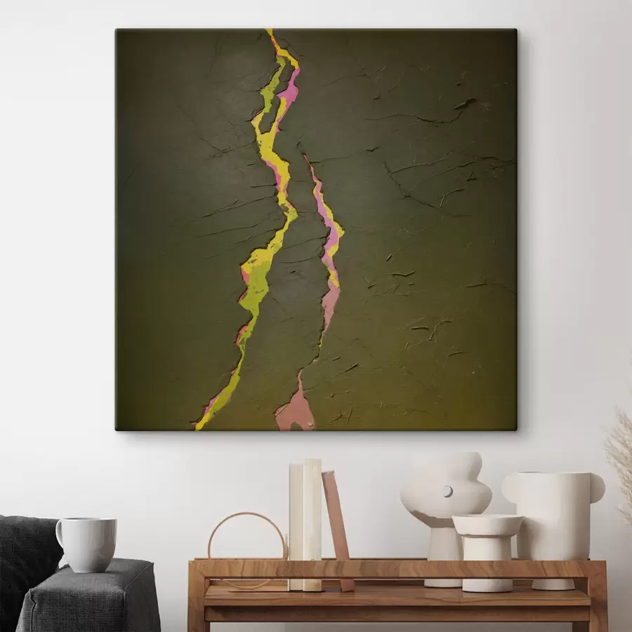 Wandbilder Abstrakter Riss mit lebhaften Schichten unter einer dunklen Oberfläche s48805