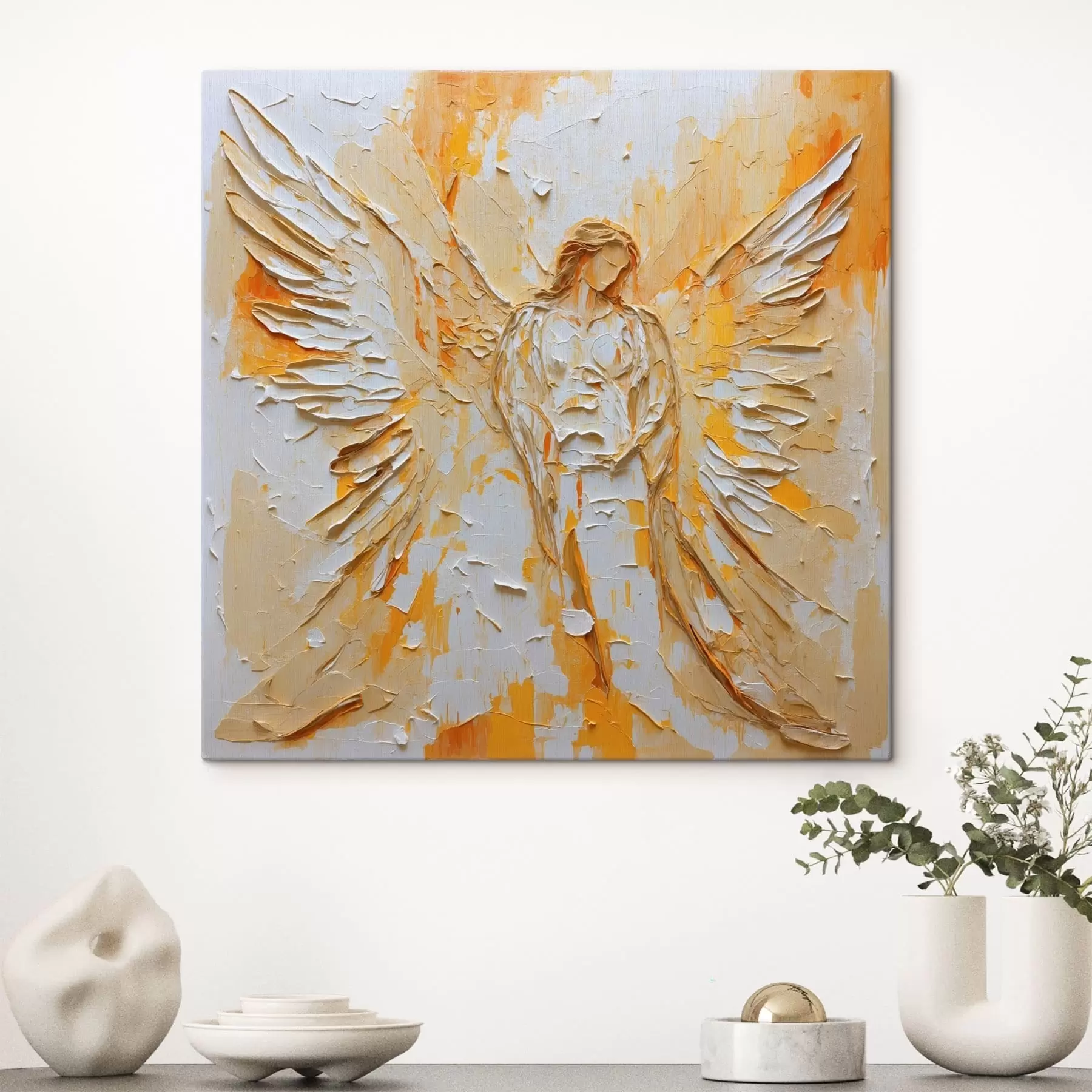 Wandbilder Engelfigur im Impasto-Stil mit Flügeln s48808