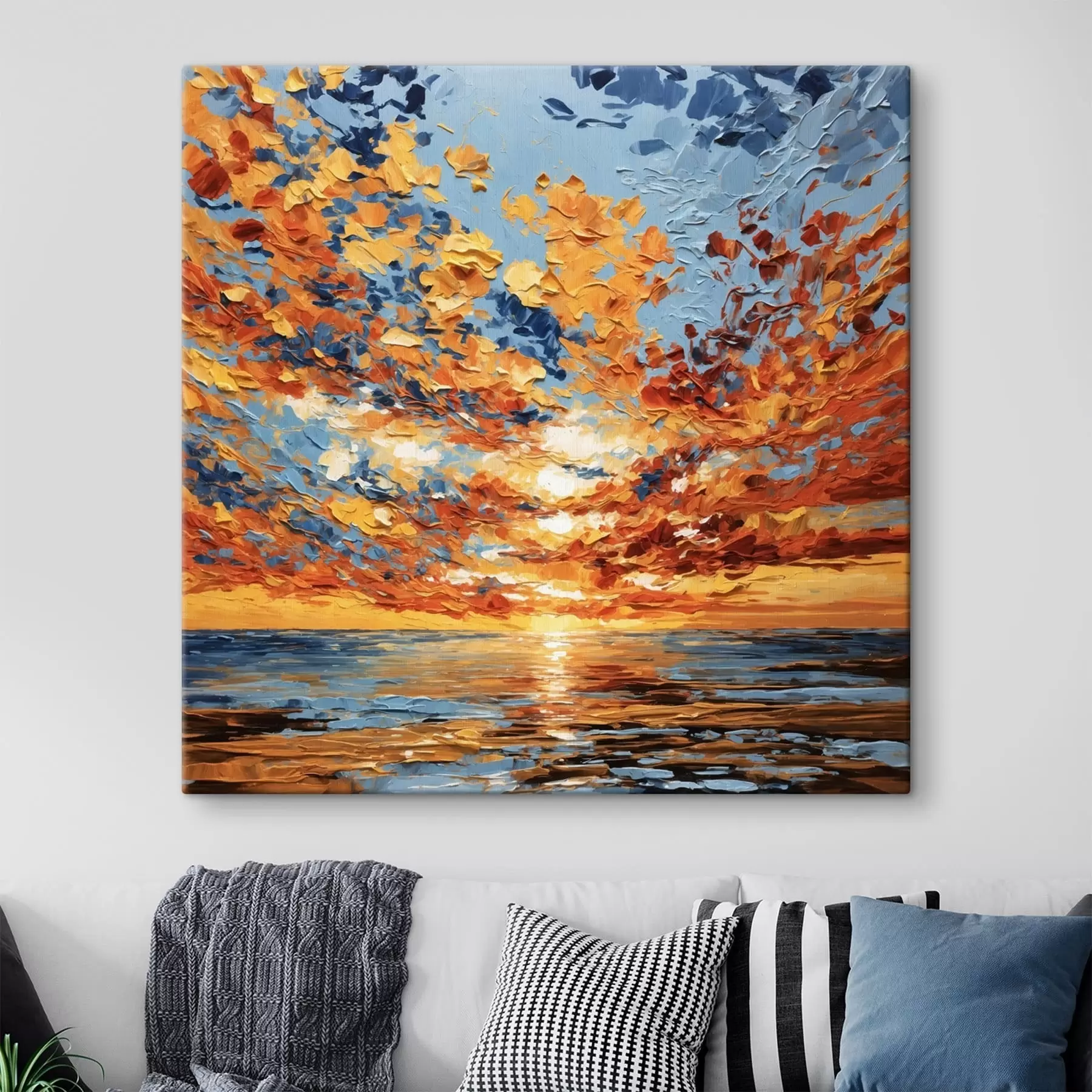 Wandbilder Dramatischer Sonnenuntergang über dem Meer im Impasto-Stil s48810