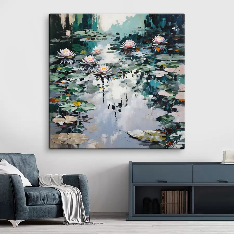 Wandbilder Impressionismus: Seerosenteich in dunklen Farbtönen s48814