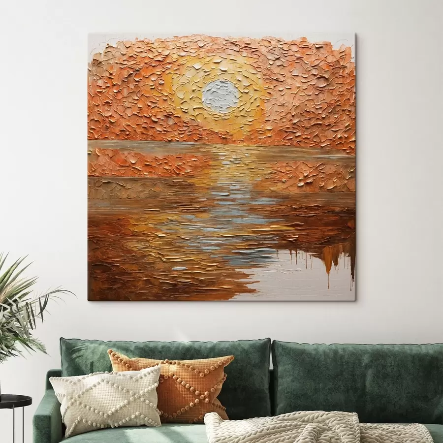 Wandbilder Abstrakter Sonnenuntergang über dem Wasser im Impasto-Stil s48815