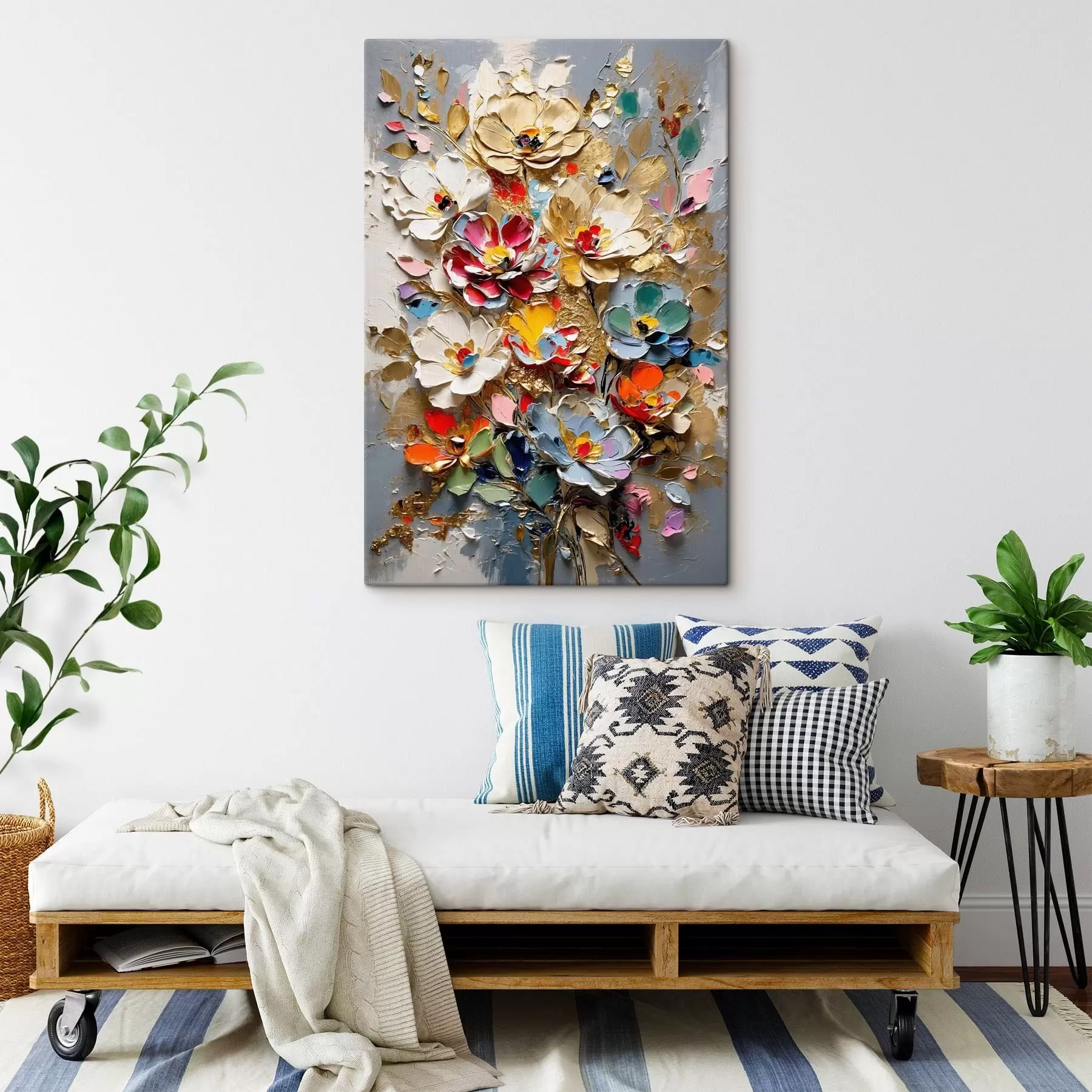 Wandbilder Blumenarrangement im Impasto-Stil mit strukturierten Blütenblättern s48832