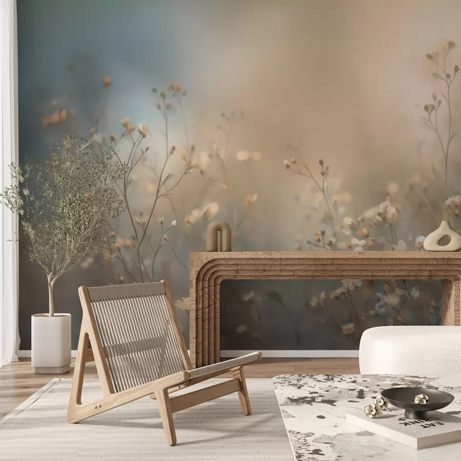 Fototapete Wiesengräser mit kleinen Blüten vor einer geringen Schärfentiefe w05386