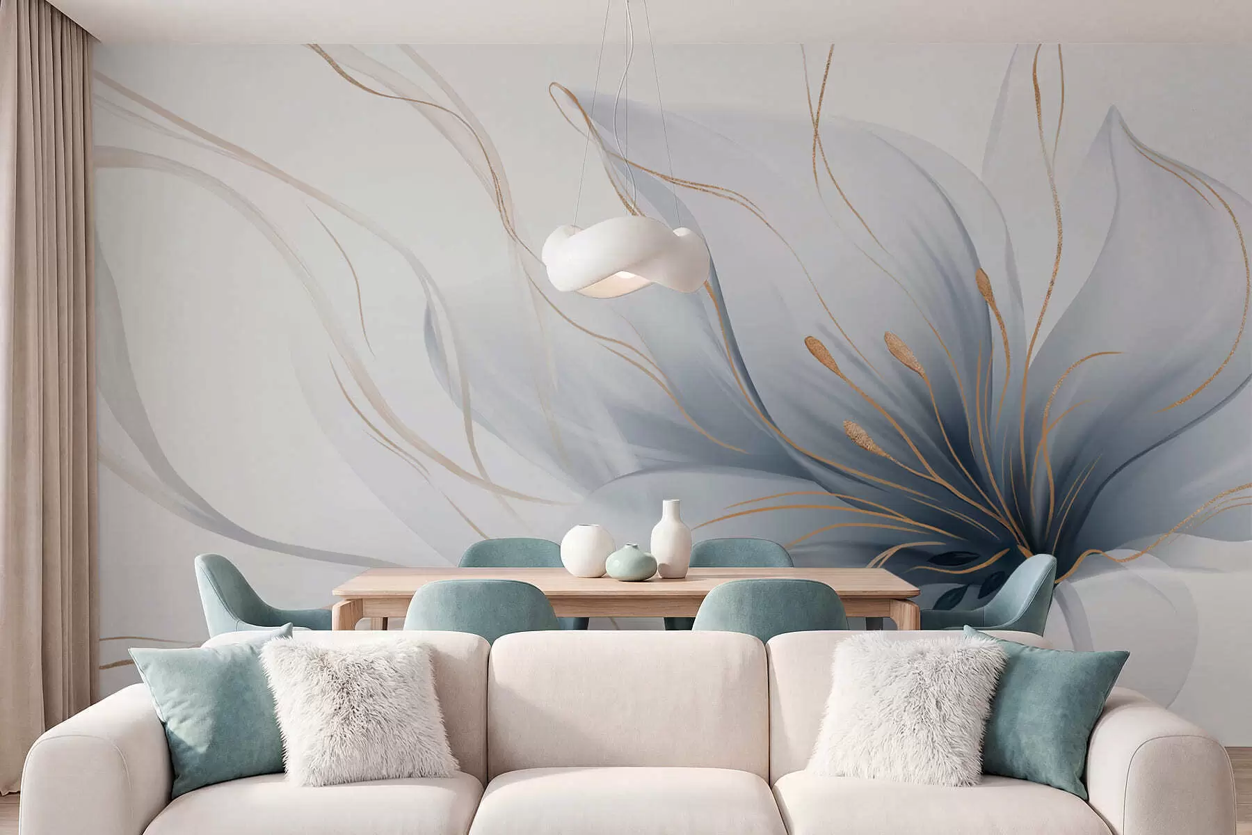Fototapete Eine abstrakte blaue Blume mit fließenden Linien im Fluid-Art-Stil w05428