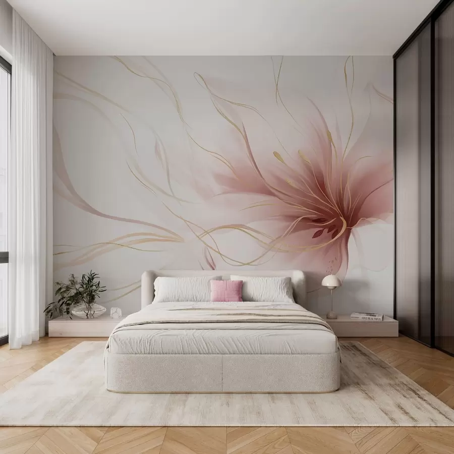 Fototapete Eine abstrakte rosa Blume mit fließenden Linien im Fluid-Art-Stil w05428v1