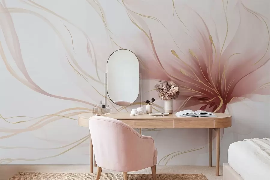 Fototapete Eine abstrakte rosa Blume mit fließenden Linien im Fluid-Art-Stil w05428v1