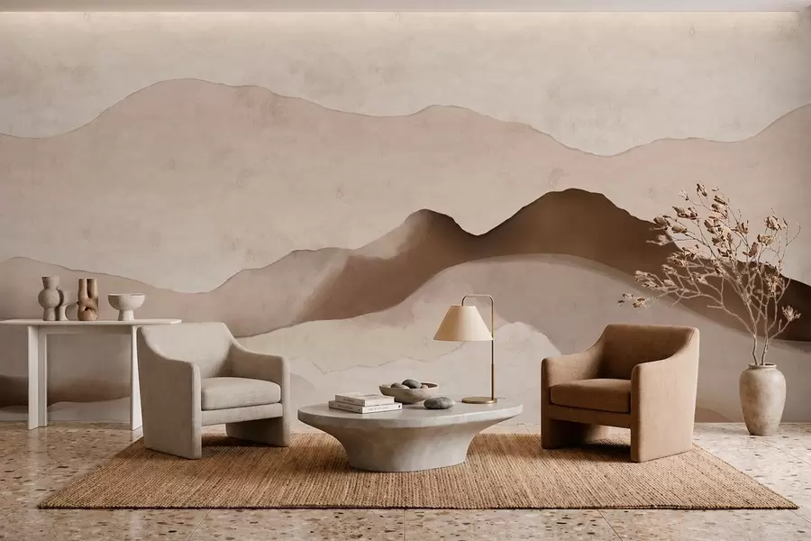 Fototapete Abstrakte Berge im Japandi- und Minimalismus-Stil w05434