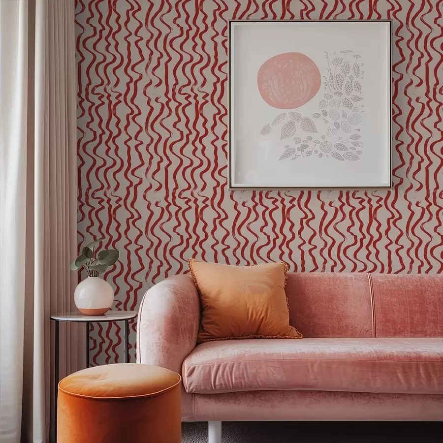 Fototapete Rote Wellenlinien auf hellem Hintergrund a01168