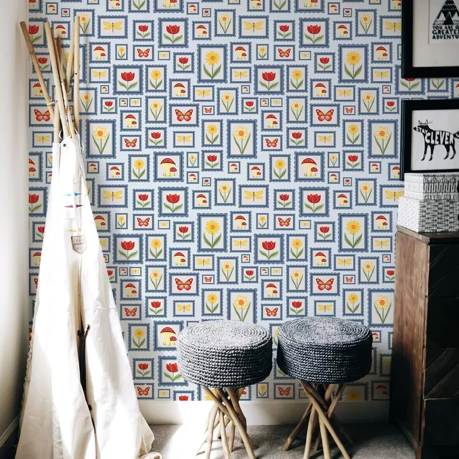 Fototapete Gerahmte Illustrationen auf blauem Hintergrund a01176