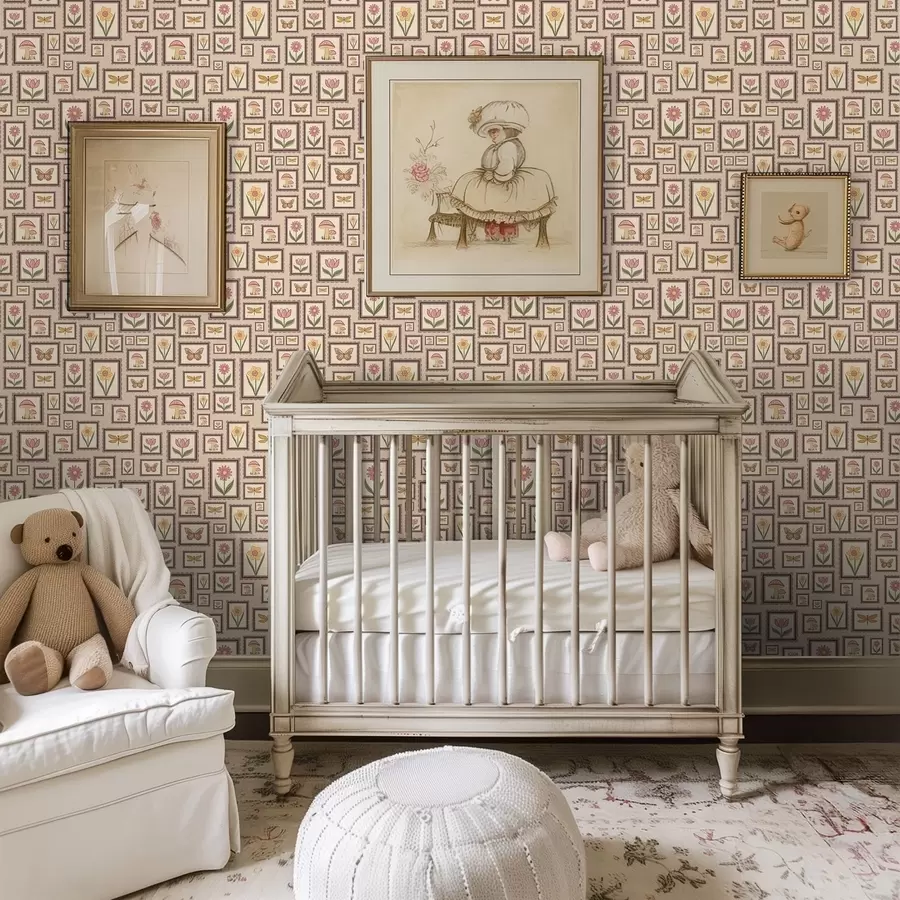 Fototapete Gerahmte Illustrationen in warmen Beigetönen a01176v2